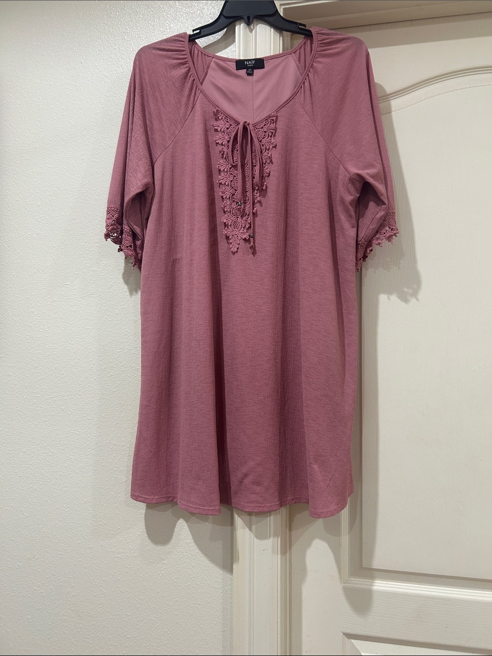 NAF NAF Rose Mauve Crochet-Tie Elbow Sleeve Tunic